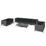 9 Piece Patio Lounge Set with Cushions Poly Rattan Dark Gray