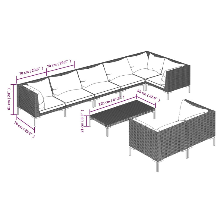 9 Piece Patio Lounge Set with Cushions Poly Rattan Dark Gray