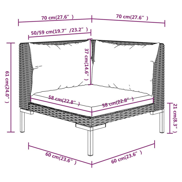 9 Piece Patio Lounge Set with Cushions Poly Rattan Dark Gray