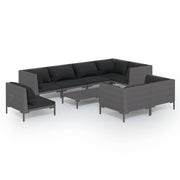 9 Piece Patio Lounge Set with Cushions Poly Rattan Dark Gray