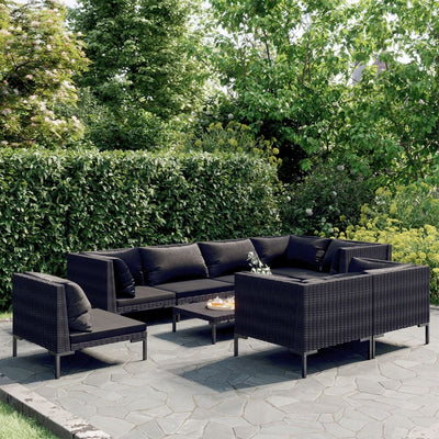 9 Piece Patio Lounge Set with Cushions Poly Rattan Dark Gray