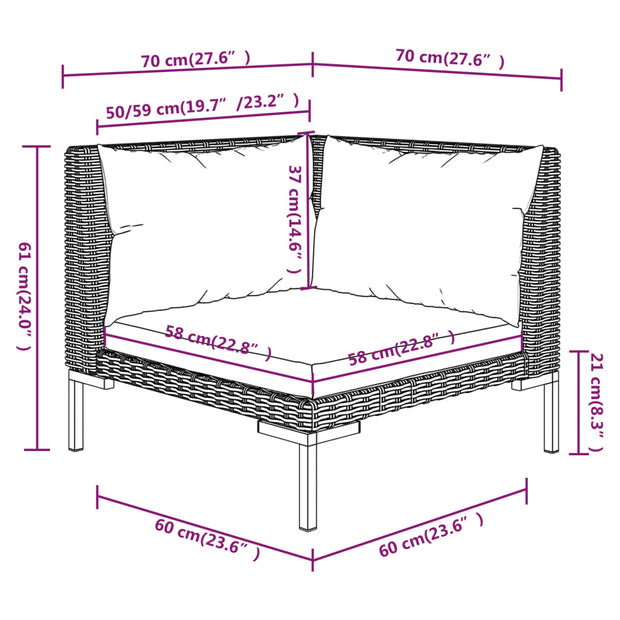 9 Piece Patio Lounge Set with Cushions Round Rattan Dark Gray