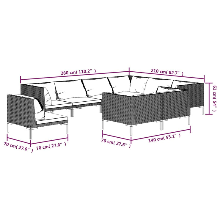 9 Piece Patio Lounge Set with Cushions Poly Rattan Dark Gray