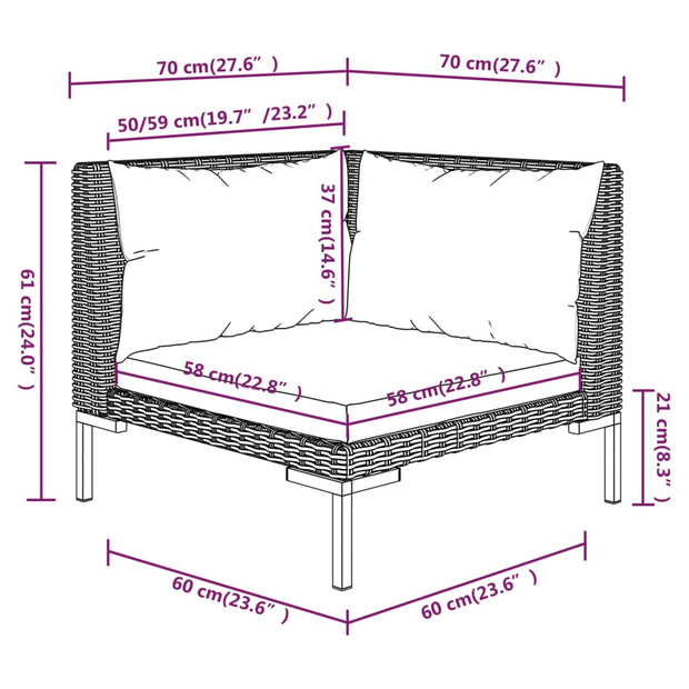 9 Piece Patio Lounge Set with Cushions Poly Rattan Dark Gray