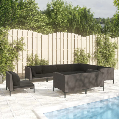 9 Piece Patio Lounge Set with Cushions Poly Rattan Dark Gray