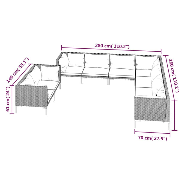 9 Piece Patio Lounge Set with Cushions Poly Rattan Dark Gray