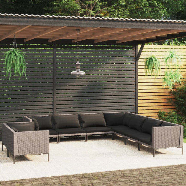 9 Piece Patio Lounge Set with Cushions Poly Rattan Dark Gray