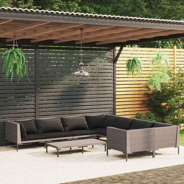 9 Piece Patio Lounge Set with Cushions Poly Rattan Dark Gray