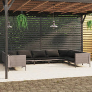 9 Piece Patio Lounge Set with Cushions Poly Rattan Dark Gray