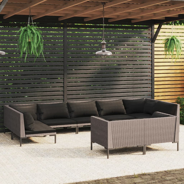 9 Piece Patio Lounge Set with Cushions Poly Rattan Dark Gray