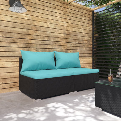 Patio Furniture Set 2 Piece with Cushions Poly Rattan Black