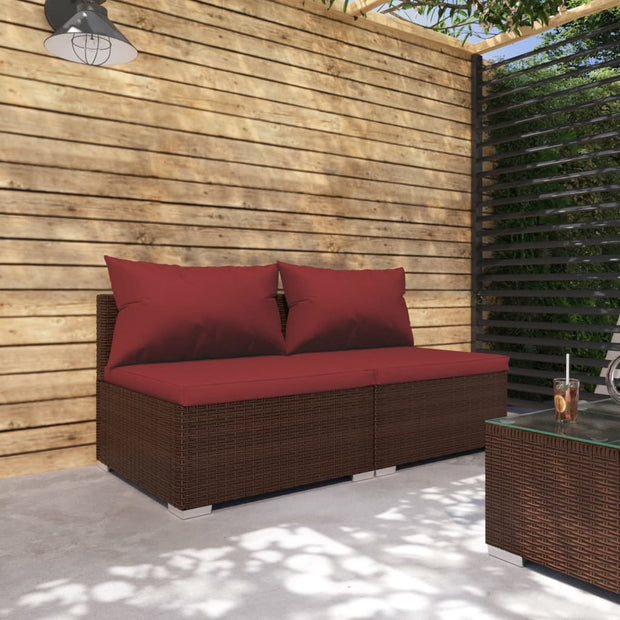 Patio Furniture Set 2 Piece with Cushions Poly Rattan Brown