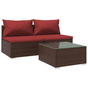 Patio Furniture Set 3 Piece with Cushions Poly Rattan Brown