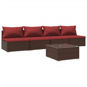 Patio Furniture Set 5 Piece with Cushions Poly Rattan Brown