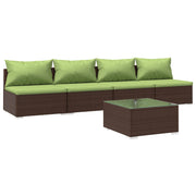 Patio Furniture Set 5 Piece with Cushions Poly Rattan Brown