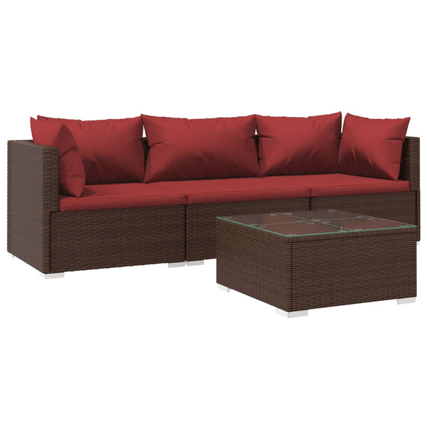 Patio Furniture Set 4 Piece with Cushions Poly Rattan Brown