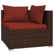 Patio Furniture Set 4 Piece with Cushions Poly Rattan Brown