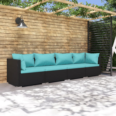 Patio Furniture Set 4 Piece with Cushions Poly Rattan Black