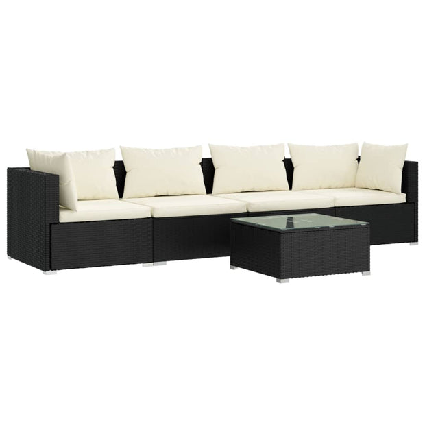 Patio Furniture Set 5 Piece with Cushions Poly Rattan Black