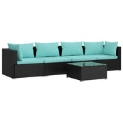 Patio Furniture Set 5 Piece with Cushions Poly Rattan Black