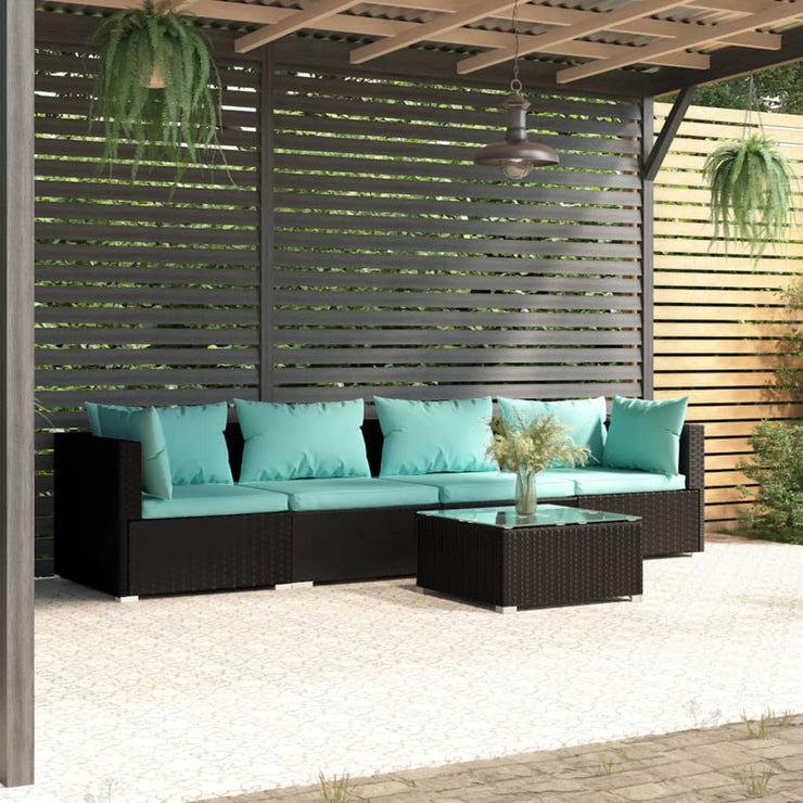 Patio Furniture Set 5 Piece with Cushions Poly Rattan Black