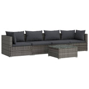 Patio Furniture Set 5 Piece with Cushions Poly Rattan Gray