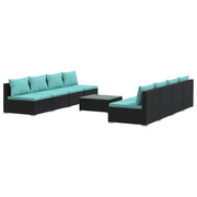 9 Piece Patio Lounge Set with Cushions Poly Rattan Black