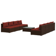 9 Piece Patio Lounge Set with Cushions Poly Rattan Brown