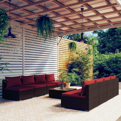 9 Piece Patio Lounge Set with Cushions Poly Rattan Brown