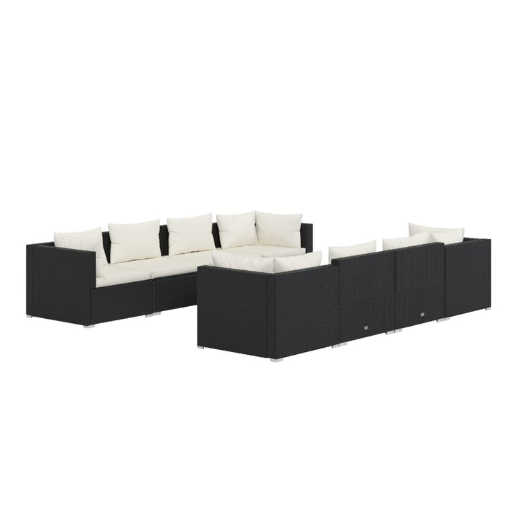 9 Piece Patio Lounge Set with Cushions Poly Rattan Black