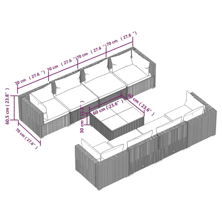 9 Piece Patio Lounge Set with Cushions Poly Rattan Black