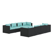 9 Piece Patio Lounge Set with Cushions Poly Rattan Black