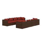 9 Piece Patio Lounge Set with Cushions Poly Rattan Brown