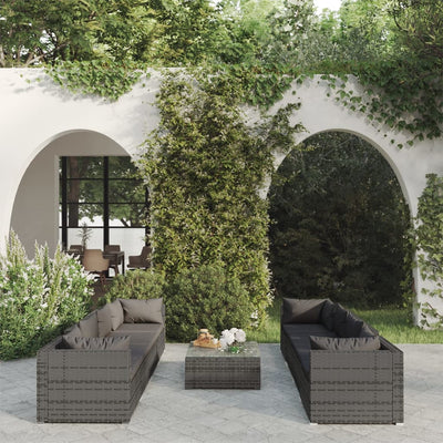 9 Piece Patio Lounge Set with Cushions Poly Rattan Gray