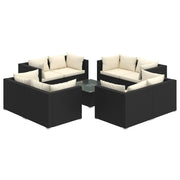 9 Piece Patio Lounge Set with Cushions Poly Rattan Black