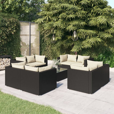 9 Piece Patio Lounge Set with Cushions Poly Rattan Black