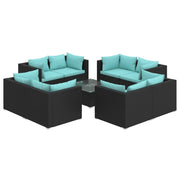 9 Piece Patio Lounge Set with Cushions Poly Rattan Black