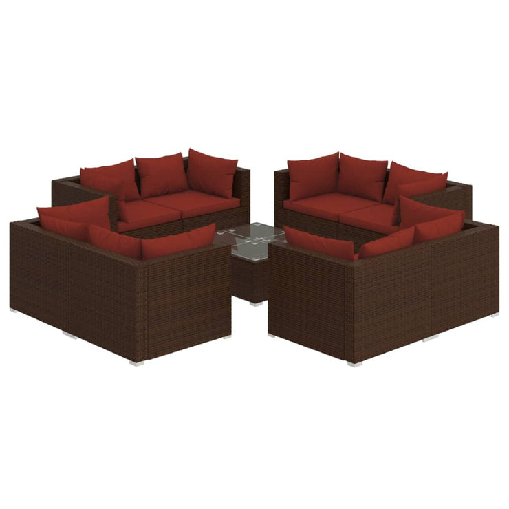 9 Piece Patio Lounge Set with Cushions Poly Rattan Brown