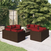 9 Piece Patio Lounge Set with Cushions Poly Rattan Brown