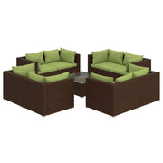 9 Piece Patio Lounge Set with Cushions Poly Rattan Brown