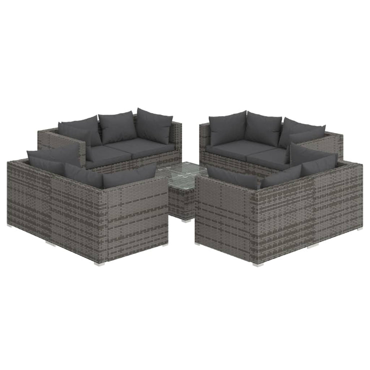 9 Piece Patio Lounge Set with Cushions Poly Rattan Gray