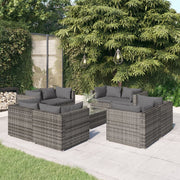 9 Piece Patio Lounge Set with Cushions Poly Rattan Gray