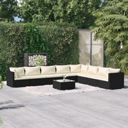 9 Piece Patio Lounge Set with Cushions Poly Rattan Black