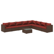 9 Piece Patio Lounge Set with Cushions Poly Rattan Brown