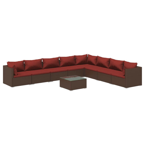 9 Piece Patio Lounge Set with Cushions Poly Rattan Brown