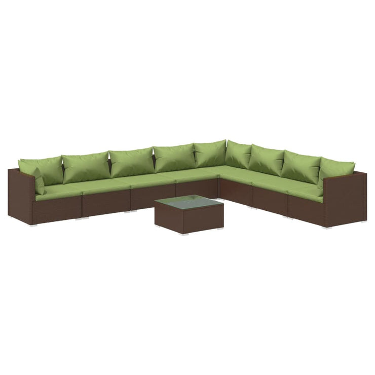 9 Piece Patio Lounge Set with Cushions Poly Rattan Brown