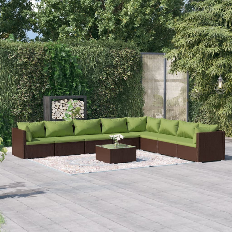 9 Piece Patio Lounge Set with Cushions Poly Rattan Brown