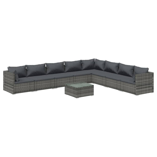 9 Piece Patio Lounge Set with Cushions Poly Rattan Gray