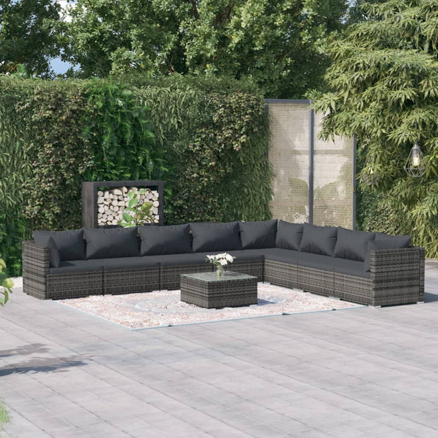 9 Piece Patio Lounge Set with Cushions Poly Rattan Gray