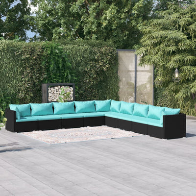 9 Piece Patio Lounge Set with Cushions Poly Rattan Black